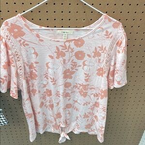 Orange and Pink Tie Front Blouse
